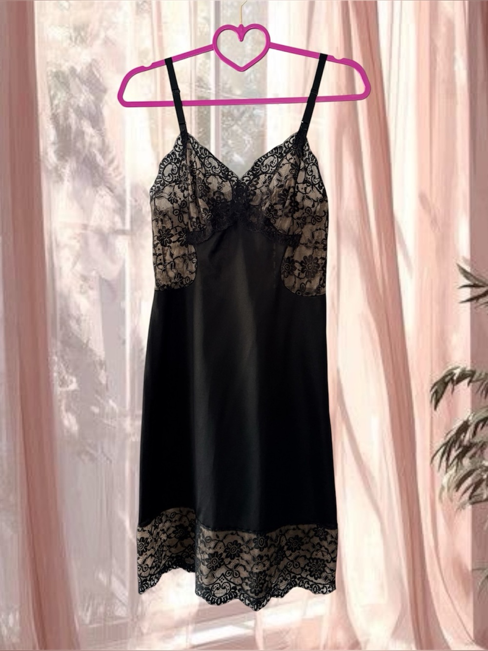 VTG Goddard Artemis Black Nude Nylon Lace Slip Dress Nightgown Size 34 Short